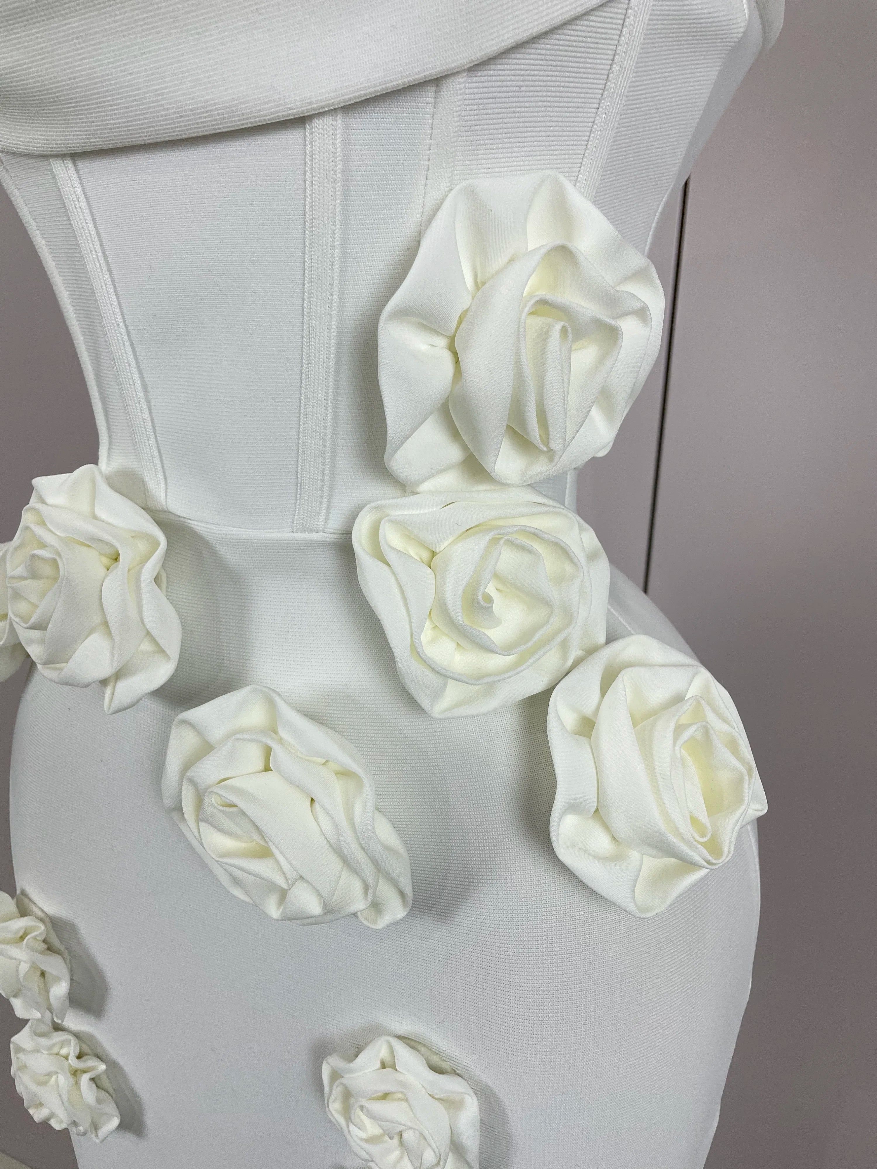 Sexy Fashion White Elegant Strapless Flower Bodycon Long Dress Women Casual Streetwear Club Birthday Party Slim Elegangt Dresses
