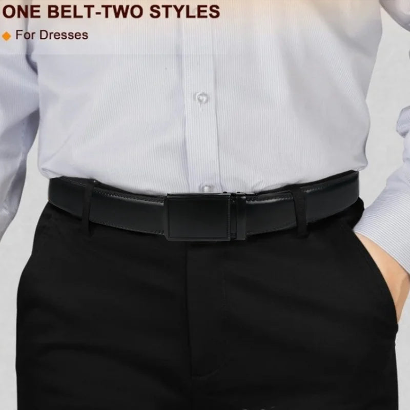 Original Genuine Leather Cowhide Belt for Men - Adjustable Automatic Buckle Versatile Casual Business Style Durable Alloy Buckle