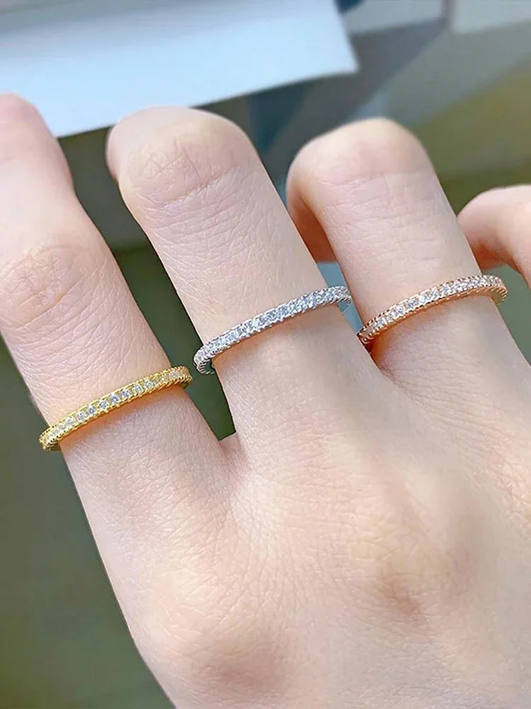 925 Sterling Silver 1.4mm Fashion Simplicity Full Zircon Stackable Plain Ring for Women Daily Party Personalized Fine Jewelry