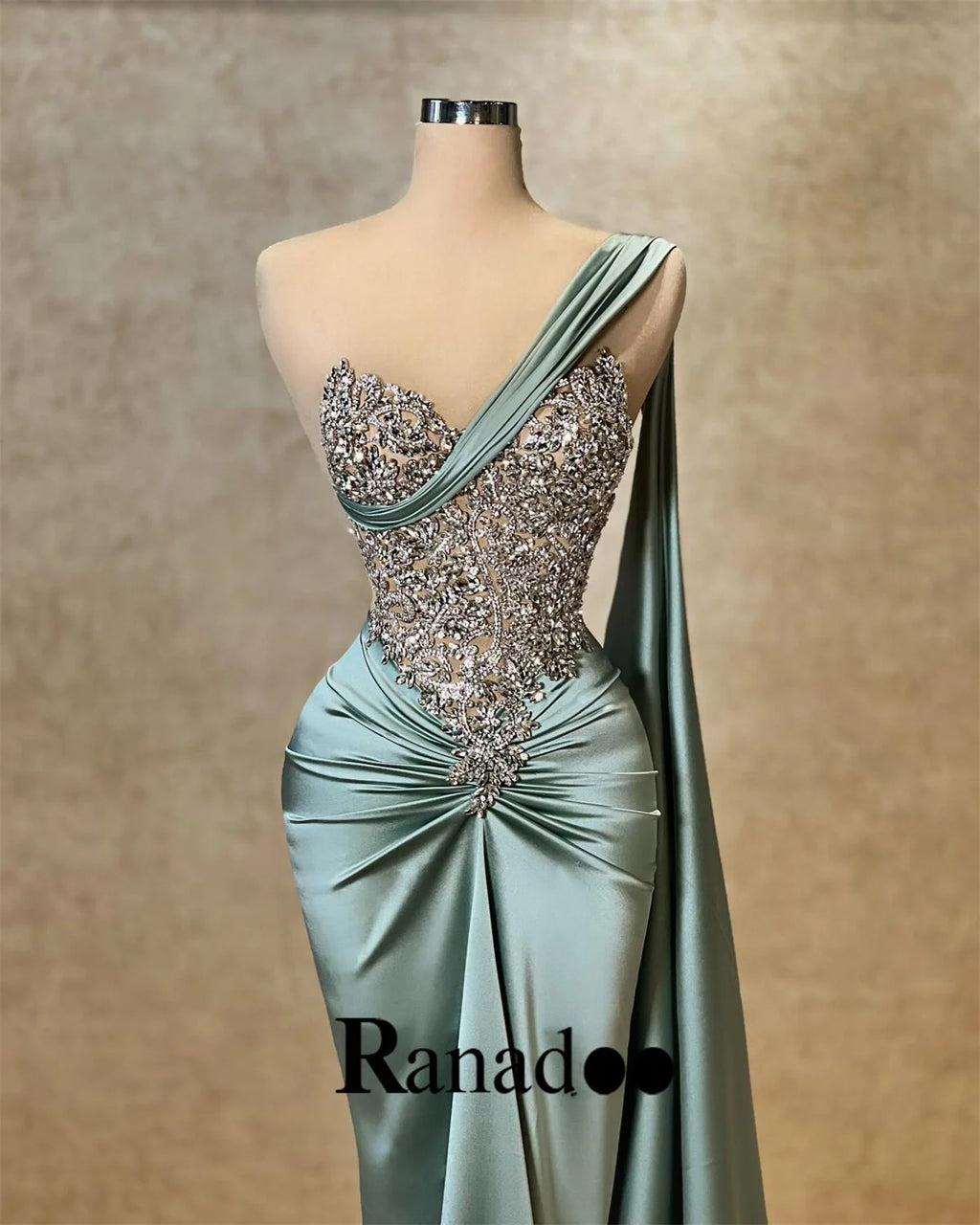 Ranadoo Charming One Shoulder Prom Dresses for Women Birthday Party Rhibestones Mermaid Ruched Vestido De Formatura Customized
