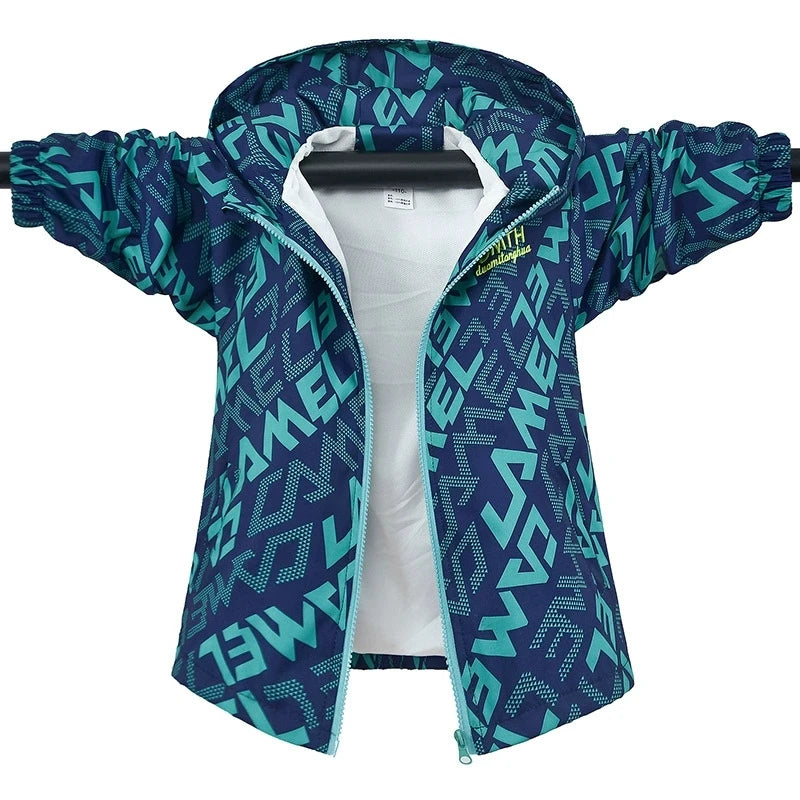 Teenagers Autumn Boys Jacket Hooded Zipper Fashion Spring Waterproof Children Outerwear Birthday Gifts 4-14 Years Kids Clothes