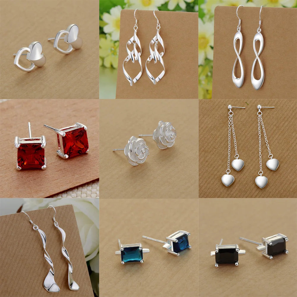Original 925 Sterling Silver Earrings Hearts For Women Exquisite Student Girlfriend Jewelry Accessories Wedding Fashion Gift
