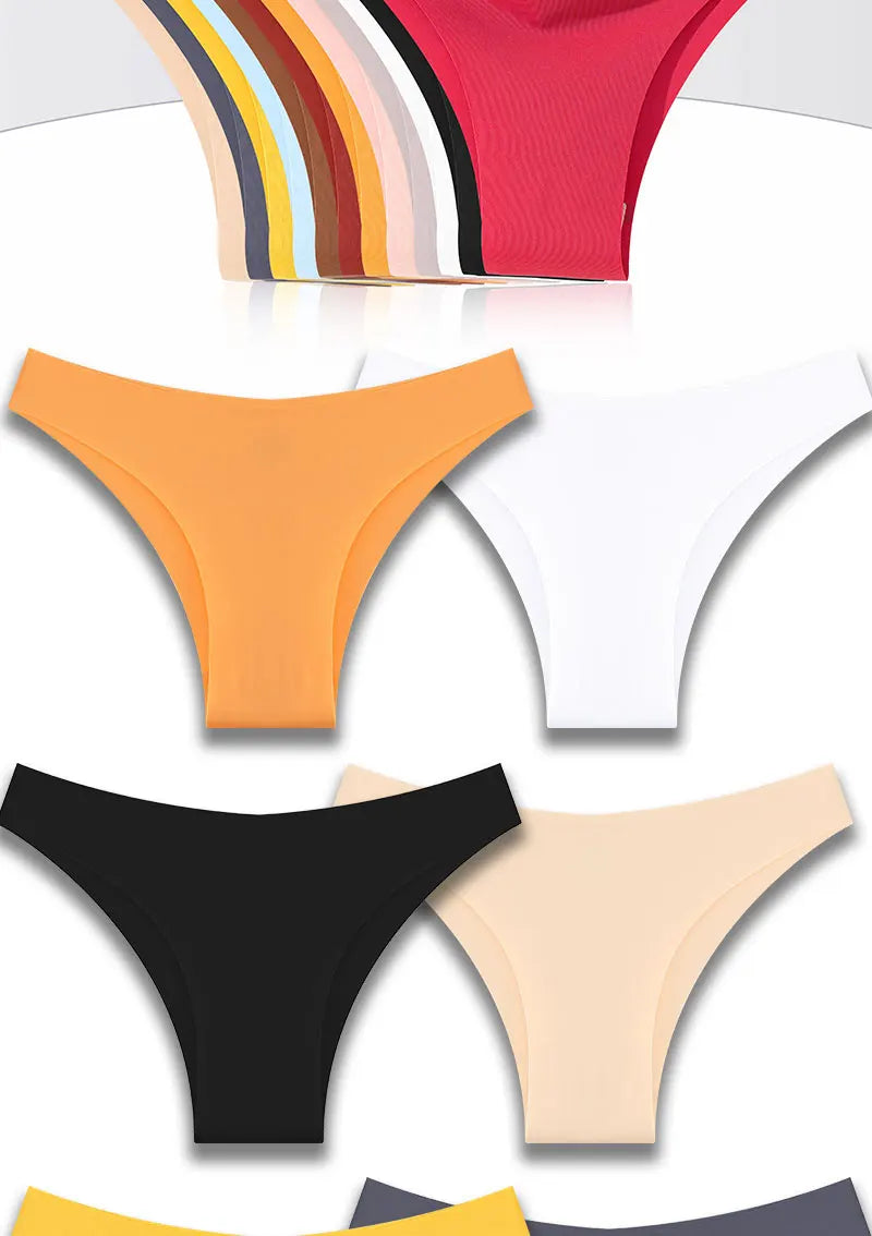 3Pcs/Set Ice Silk Seamless Underwear For Women Low Waisted Brazilian Pants Breathable High Elasticity Lingerie Intimates Panties