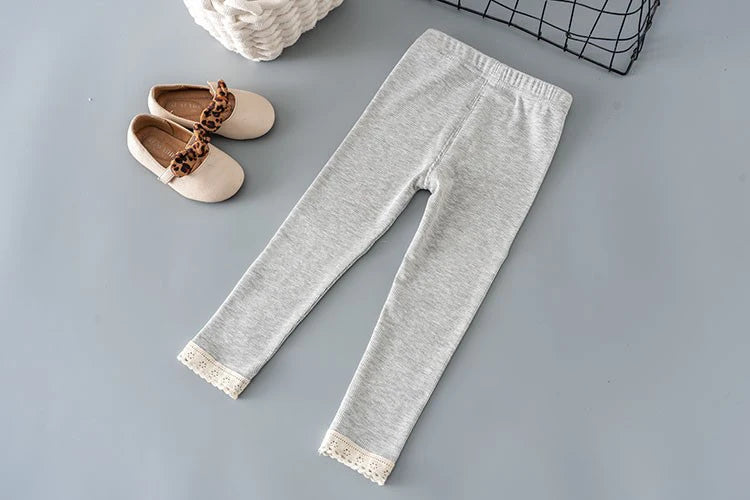 Kids Girls Spring Fall Bottom Legging Solid Elastic Waist Soft Rabbit Embroidery Pattern Pants 2-6Y Children Bottom Trouser