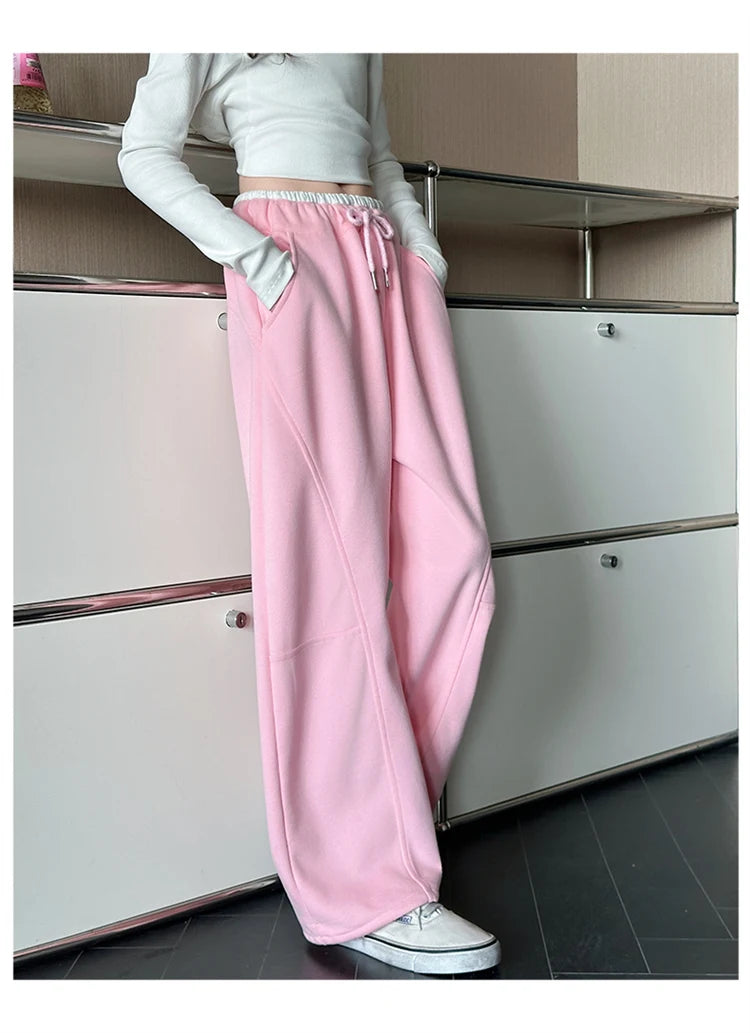 New Autumn Girls Sports Drawstring Pants Pink Grey Color Kids Sporty Trousers Trackpants Children Cotton Knitted Sweatpants