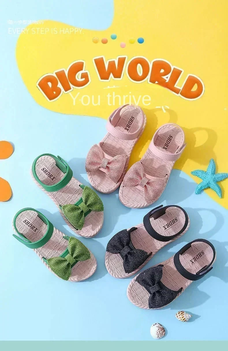 Girls Sandals Summer New Arrival Korean Style Big Kids Casual Flat Soft Sole Princess Shoes Versatile Little Girls Beach Sandals