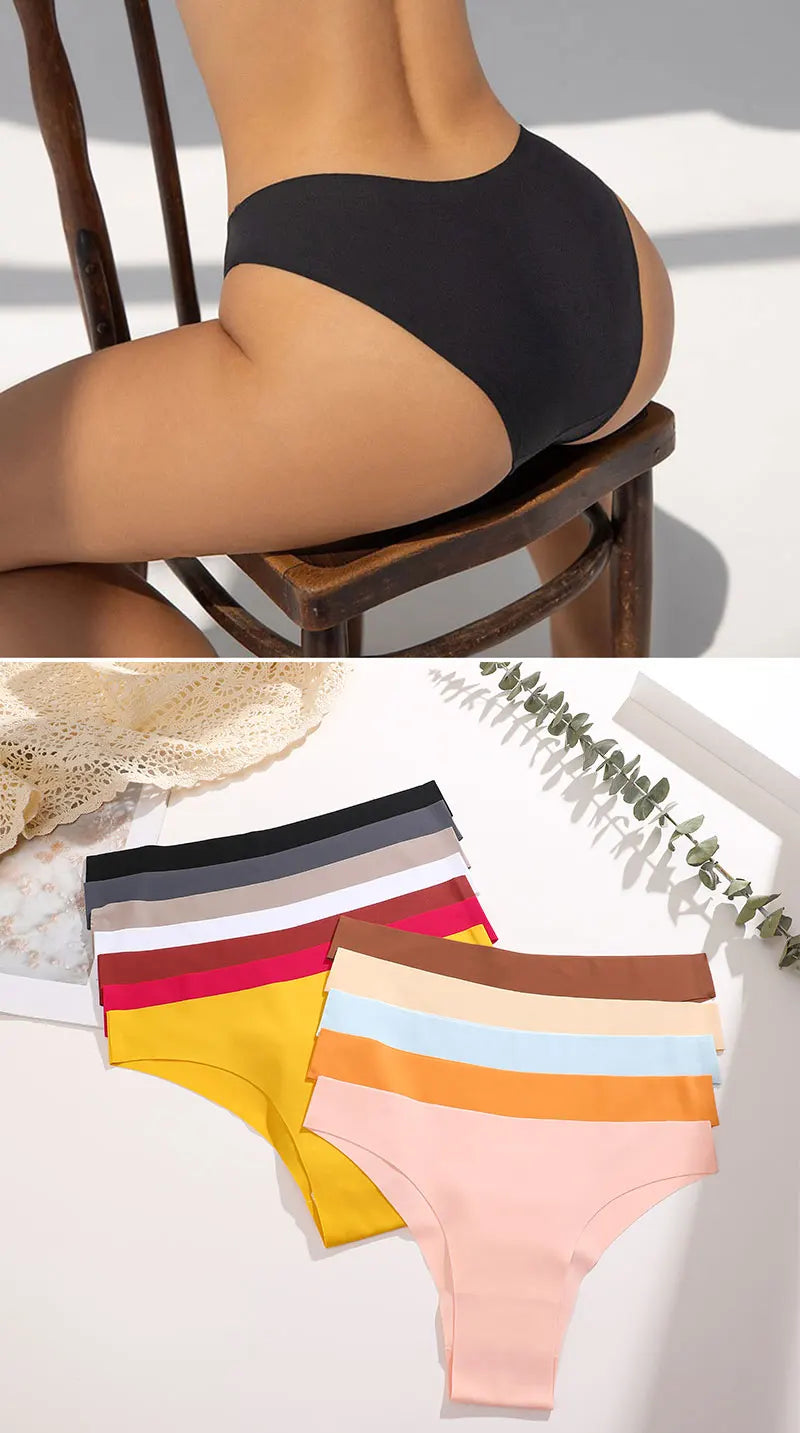 3Pcs/Set Ice Silk Seamless Underwear For Women Low Waisted Brazilian Pants Breathable High Elasticity Lingerie Intimates Panties
