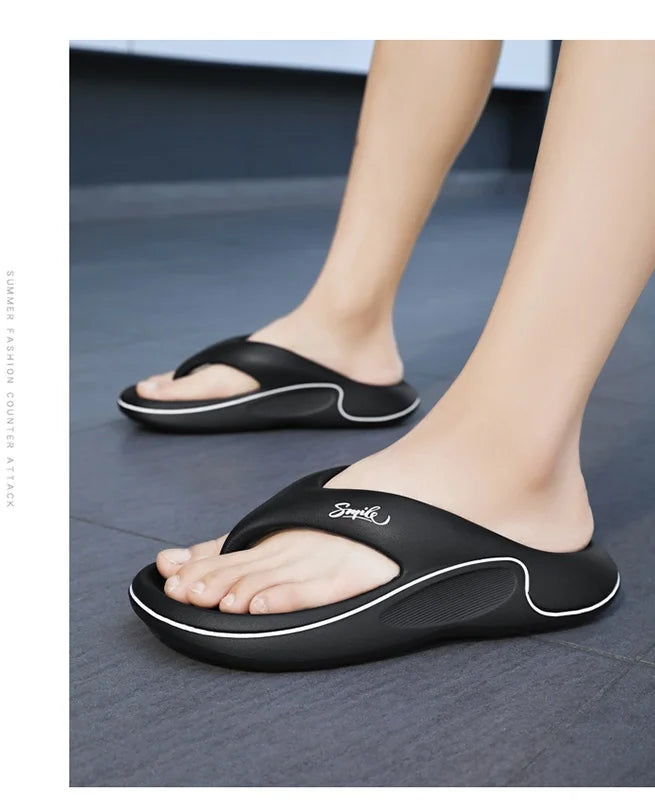 Men's flat slippers summer thick soft sole eva slippers outdoor beach sandals women's 45 non-slip comfortable bathroom slippers