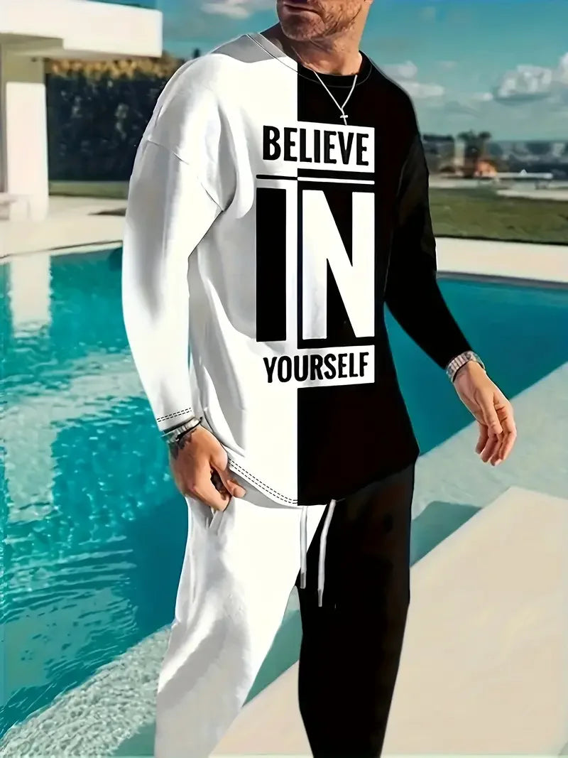 Autumn Men's Long Sleeve T-Shirts Pants Sets 3D Print Fashion Men Sportswear Man Clothes Street Tracksuit Jogger 2 Piece Outfits