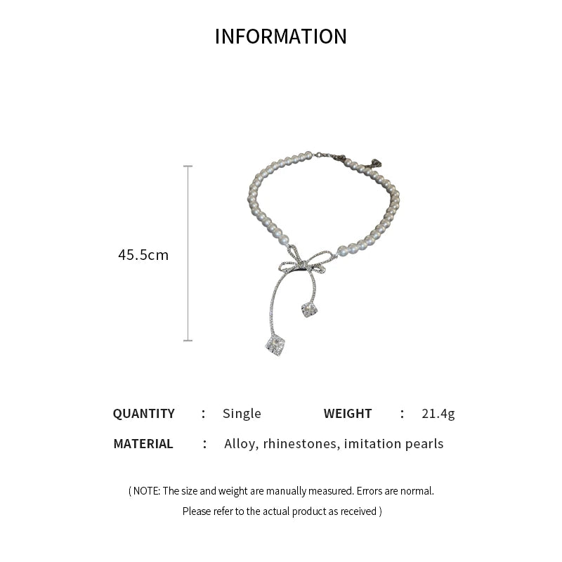 Pearl Rhinestone Bow Necklace for Women Fashion Light Luxury Niche Collarbone Chain Necklaces New Personality Jewelry Party K0