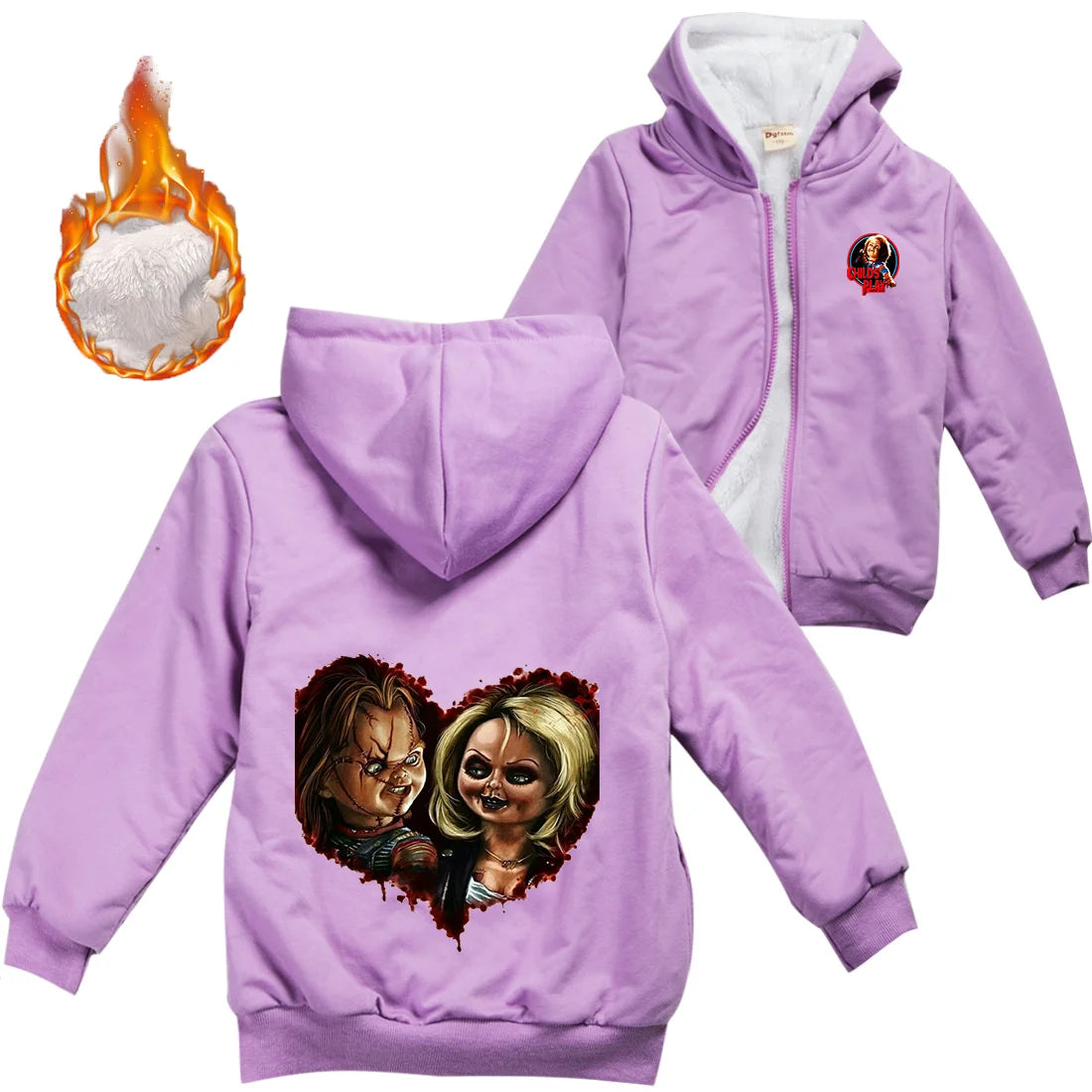 Child's Play Chucky Warm Winter Jacket For Boys Girls with Zipper Children Coat Thicken Hooded Sweater Kids Outerwear