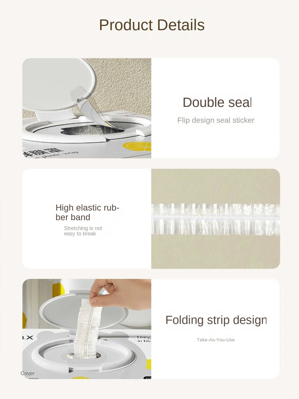 100-Pack Disposable Food-Grade Plastic Wrap Covers for Home Kitchen Refrigerator Leftovers, Hangable and Pull-Out Style