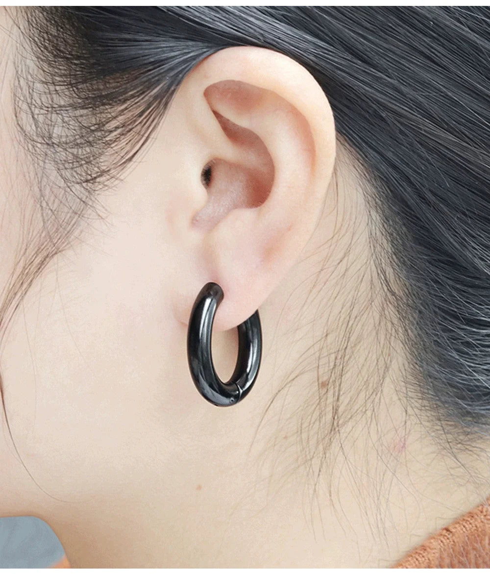 2pc Stainless Steel Small Hoop Earrings Punk Hip Hop Circle Round Huggie Hoop Earrings for Women Men Ear Ring Ear Bone Buckle