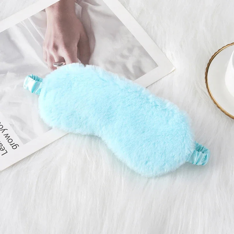 Soft Plush Sleeping Mask Cute Rabbit Fur Blindfold for Nap Eye Cover Health Sleep Aid for Men Women Students All Seasons