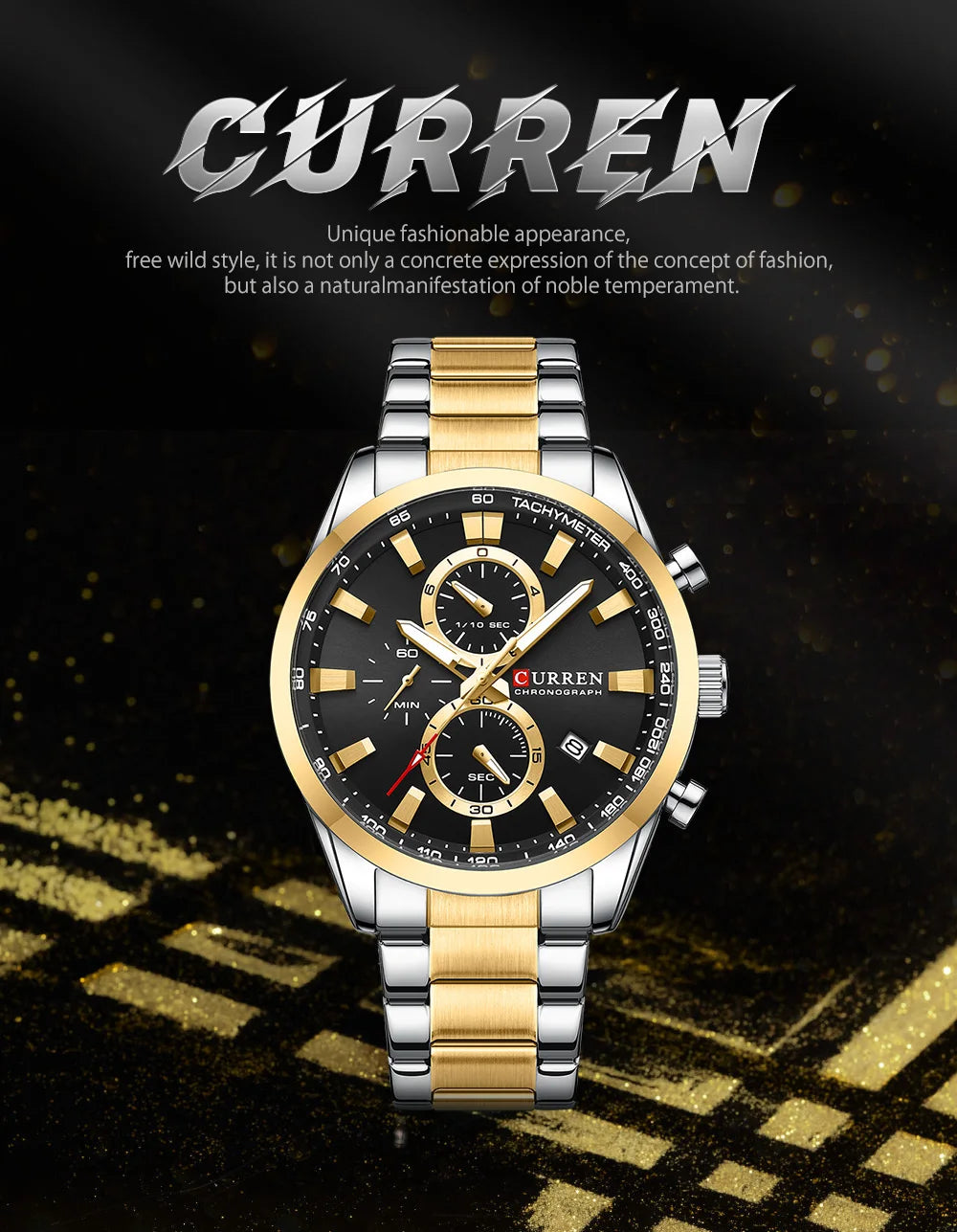 CURREN Casual Sporty Brand Stainless Steel Band Wristwatches for Men  Chronograph Quartz Watches with Date New 8445