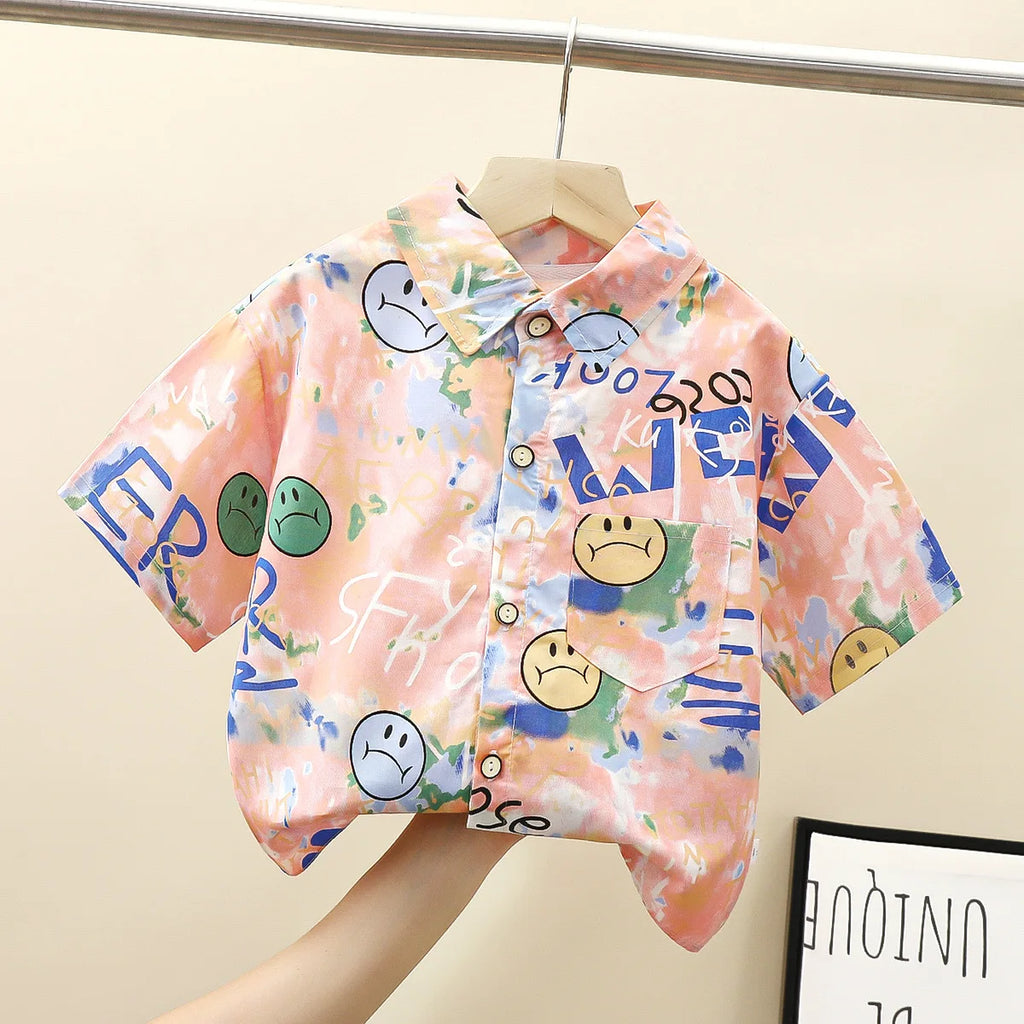 90-170cm Children Girl Short sleeved Shirts Summer Boys Summer Clothes Thin Baby Shirts  Cotton Tops 2023 New Korean Version