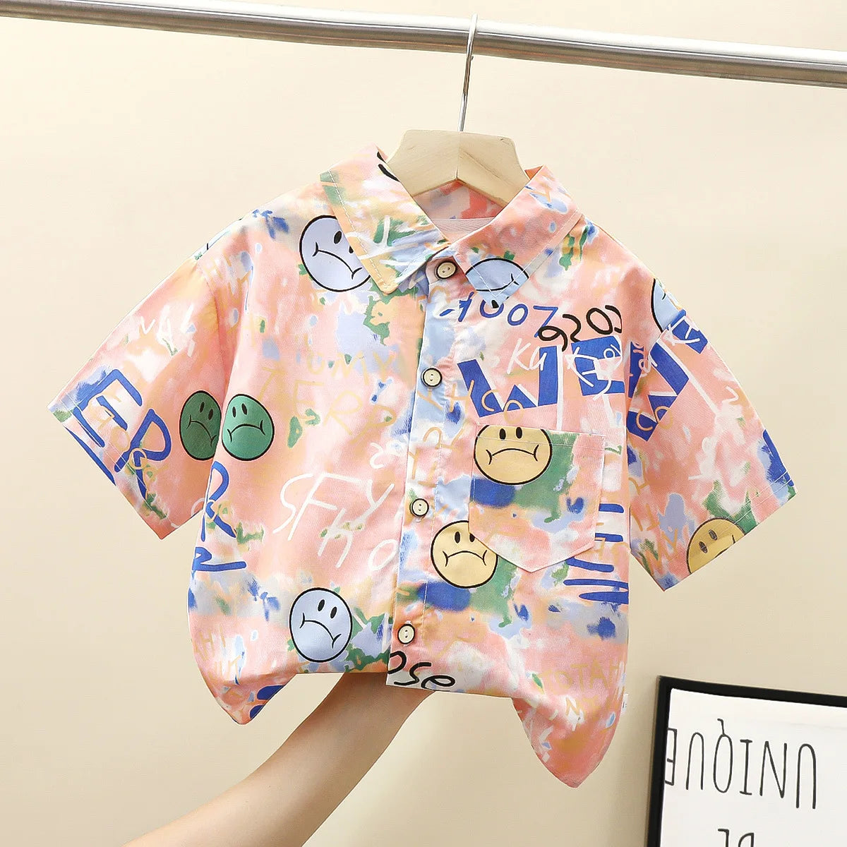 90-170cm Children Girl Short sleeved Shirts Summer Boys Summer Clothes Thin Baby Shirts  Cotton Tops 2023 New Korean Version