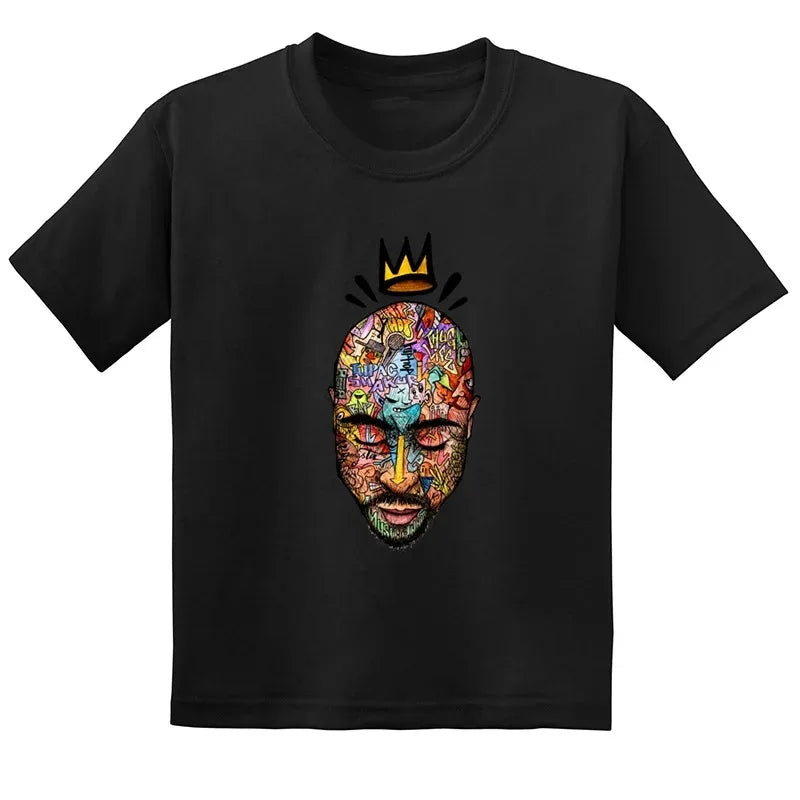 Hip Hop Festival Rapper 2pac Kids Mens  Fashion Children T Shirt Tupac Thug Life Clothes Girls Boys Women Summer Black T-Shirt