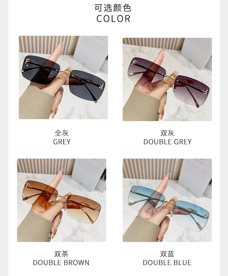 Ruiao rimless sunglasses UV400 fashion square metal glasses for women luxury brand designer diamond y2k small face sun glasses