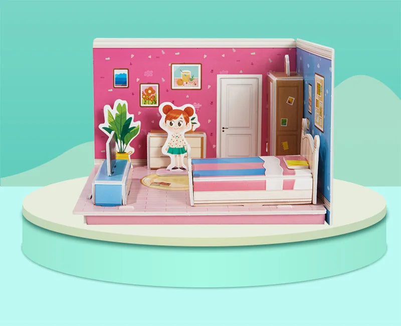 3D Stereo Puzzle Kitchen Bedroom Living Room Bathroom Model Handmade Craft DIY Educational Toys Gift for Children