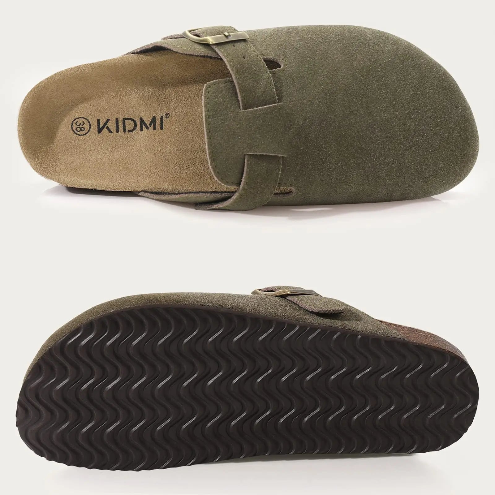 Comwarm Buckle Clogs For Women Men New Genuine Suede Clogs with Arch Support Soft Cork Footbed Mules Fashion Thick Beach Sandals