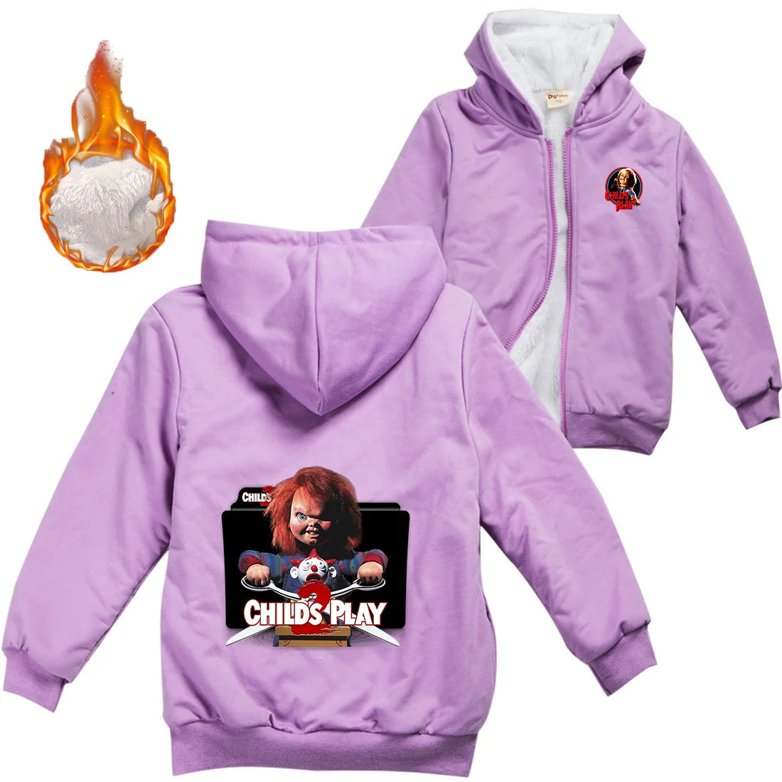 Child's Play Chucky Warm Winter Jacket For Boys Girls with Zipper Children Coat Thicken Hooded Sweater Kids Outerwear