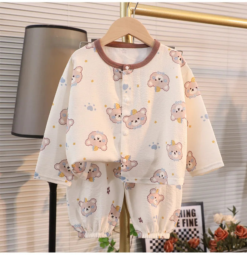 Kid Cute Cartoon New Sleepwear 2pcs Toddler Children Homewear Pajamas Thin Spring Summer Boys Girl Air Conditioning Clothing