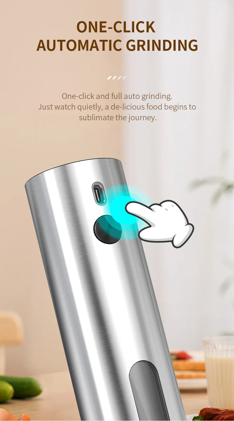 USB Rechargeable Automatic Pepper Grinder Salt And Pepper Mill Adjustable Coarseness Spice Grinder with LED Light for Kitchen