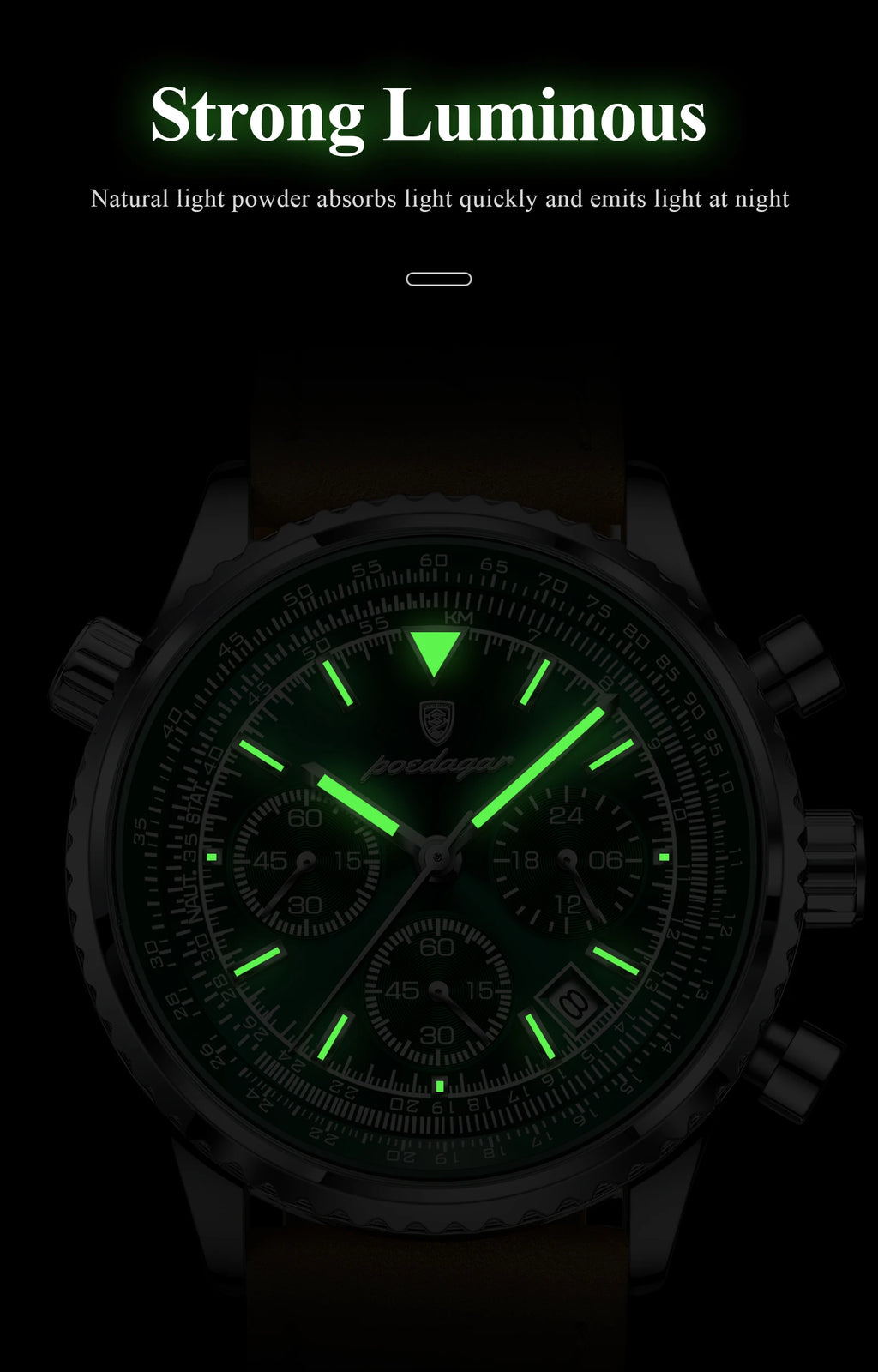POEDAGAR Luxury Business Men's Watch Waterproof Luminous Date Chronograph Leather Man Clock Fashion Quartz Watches For Men Reloj
