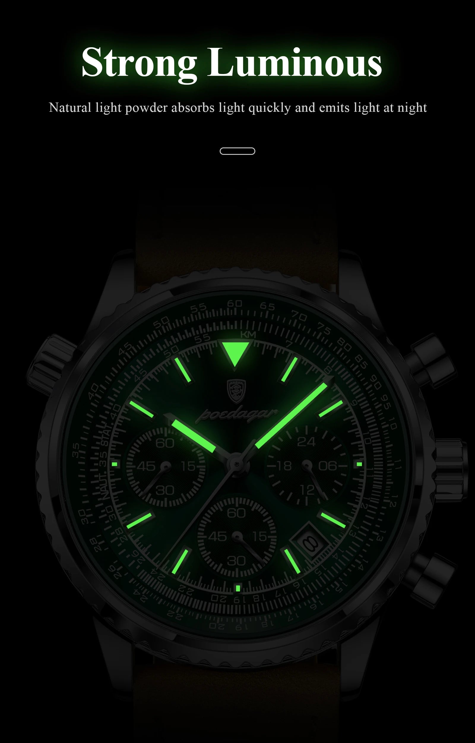POEDAGAR Luxury Business Men's Watch Waterproof Luminous Date Chronograph Leather Man Clock Fashion Quartz Watches For Men Reloj
