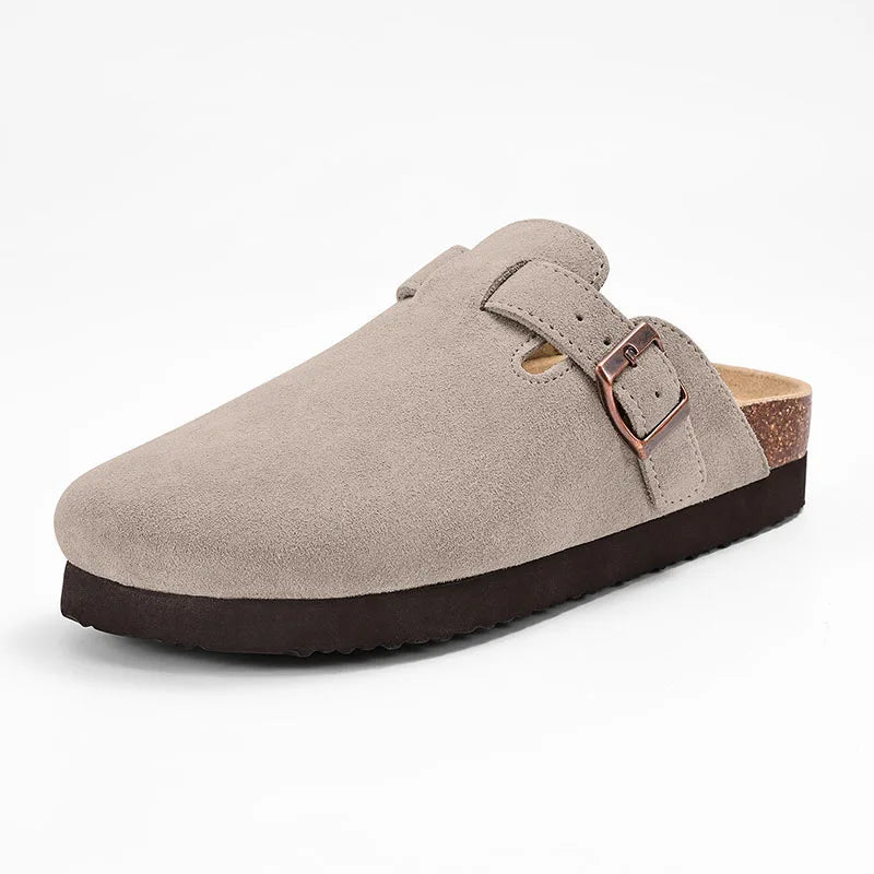 Comwarm Buckle Clogs For Women Men New Genuine Suede Clogs with Arch Support Soft Cork Footbed Mules Fashion Thick Beach Sandals