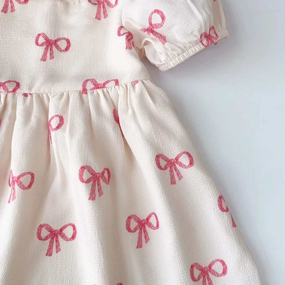 Flower Girl Dresses Summer Casual Children's Clothing for 3-7 Years Old Wearing Short Sleeved Square Neck Cute kids Clothes