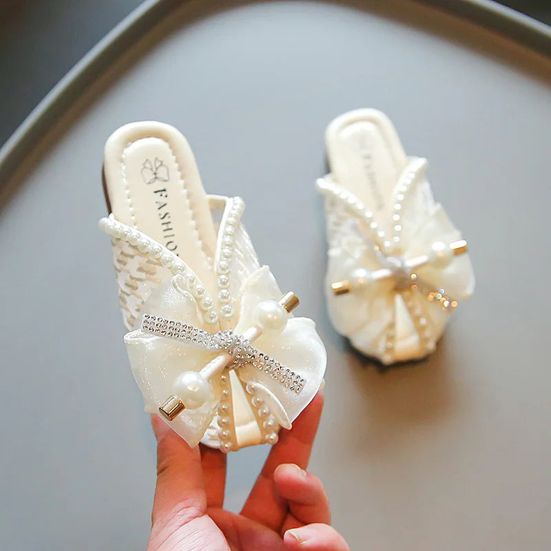 2025 New Girls Princess Sandals Summer Luxury Rhinestone Children Causal Shoes Chic Lace Kids Beach Sandals Open-toe Thick Soled