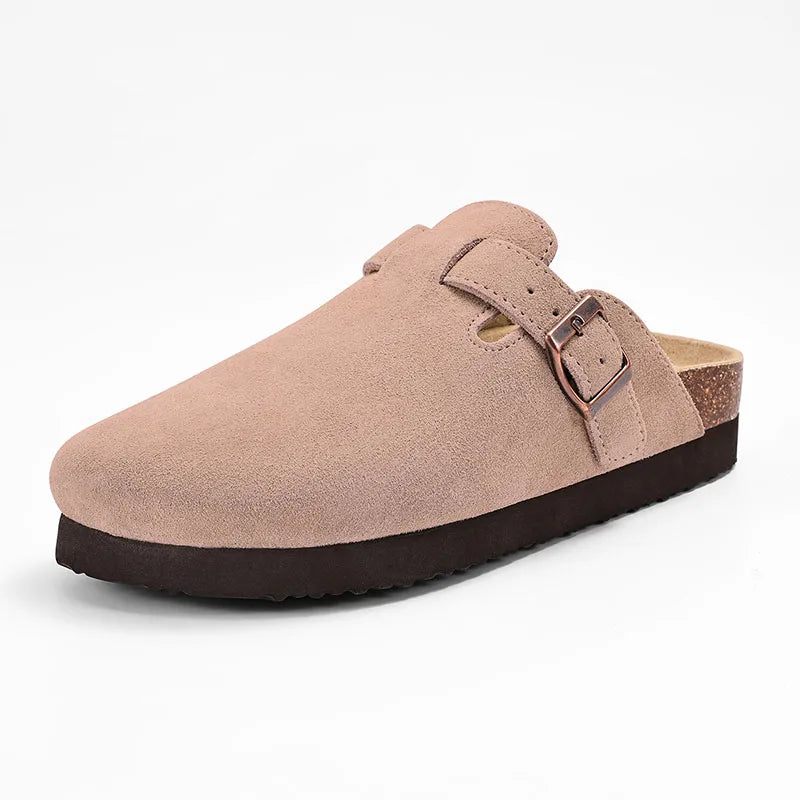 Comwarm Buckle Clogs For Women Men New Genuine Suede Clogs with Arch Support Soft Cork Footbed Mules Fashion Thick Beach Sandals