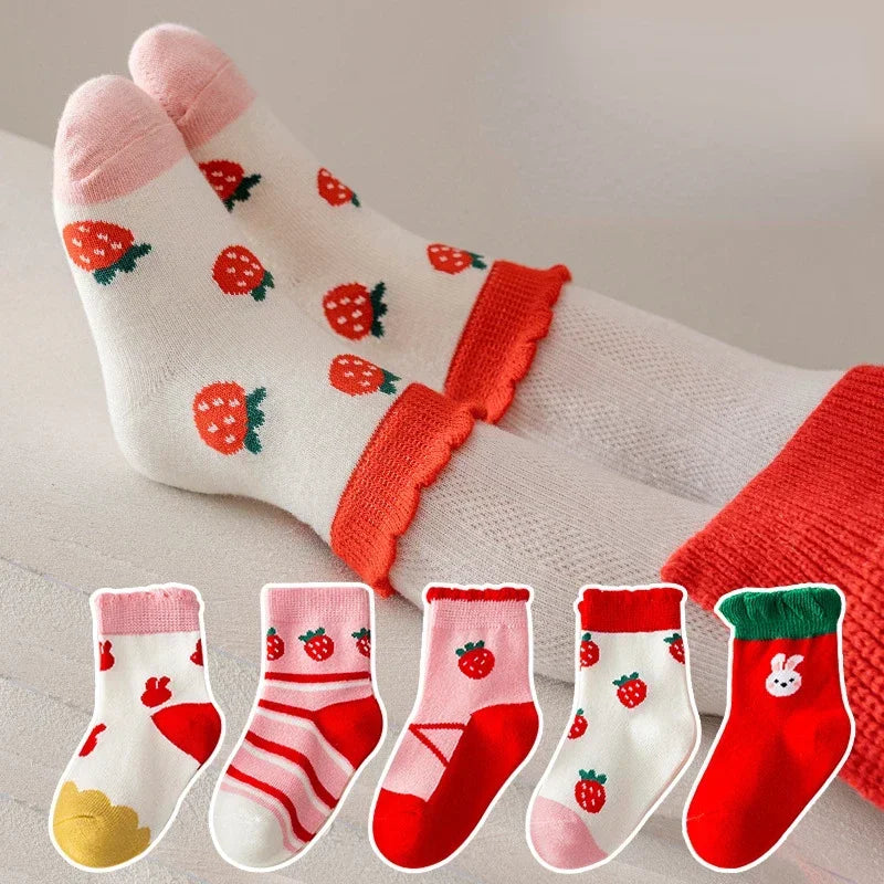 5 Pairs Kids Boys Socks Tennis Children Sport School Students Socks Spring Autumn Soft Cotton Toddler Mid Tube Girls Sports Sock