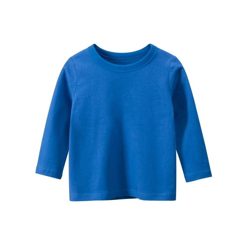 Autumn Spring Cotton Children T-shirt  Boys Girls Tees Long Sleeve White Shirt Kids Tops Baby Clothes Solid Black Blue Yellow