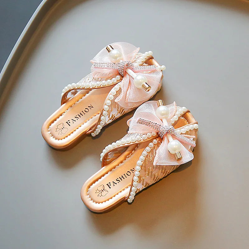 2025 New Girls Princess Sandals Summer Luxury Rhinestone Children Causal Shoes Chic Lace Kids Beach Sandals Open-toe Thick Soled