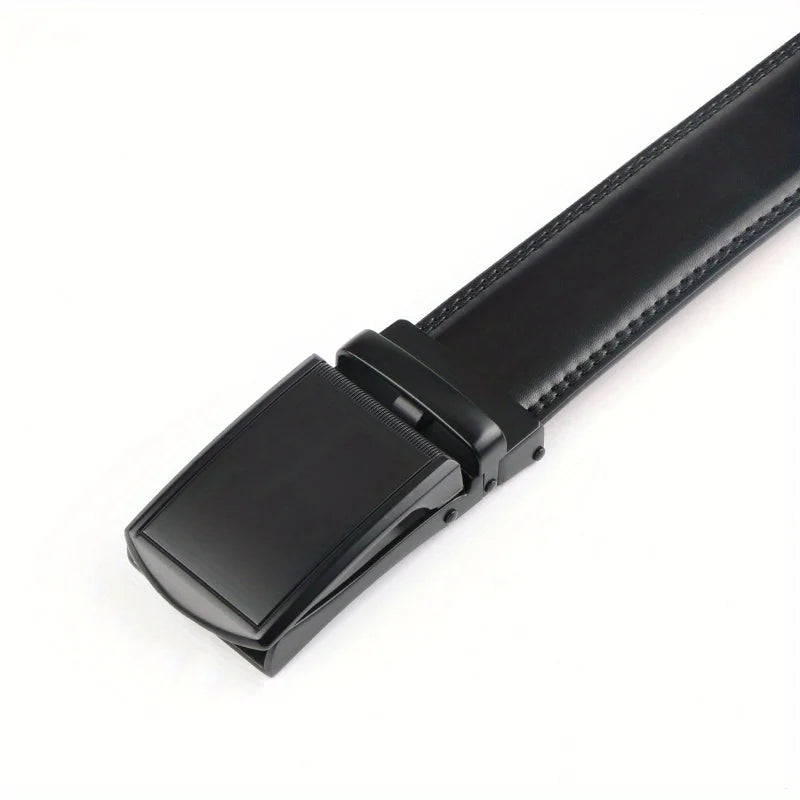 Original Genuine Leather Cowhide Belt for Men - Adjustable Automatic Buckle Versatile Casual Business Style Durable Alloy Buckle
