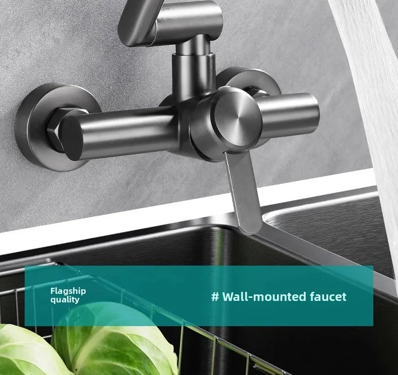4 Mode Stainless Steel Wall Mounted Kitchen Faucet Bathroom Kitchen Sink Washbasins Cold Hot Water Mixer Tap 360 Degree