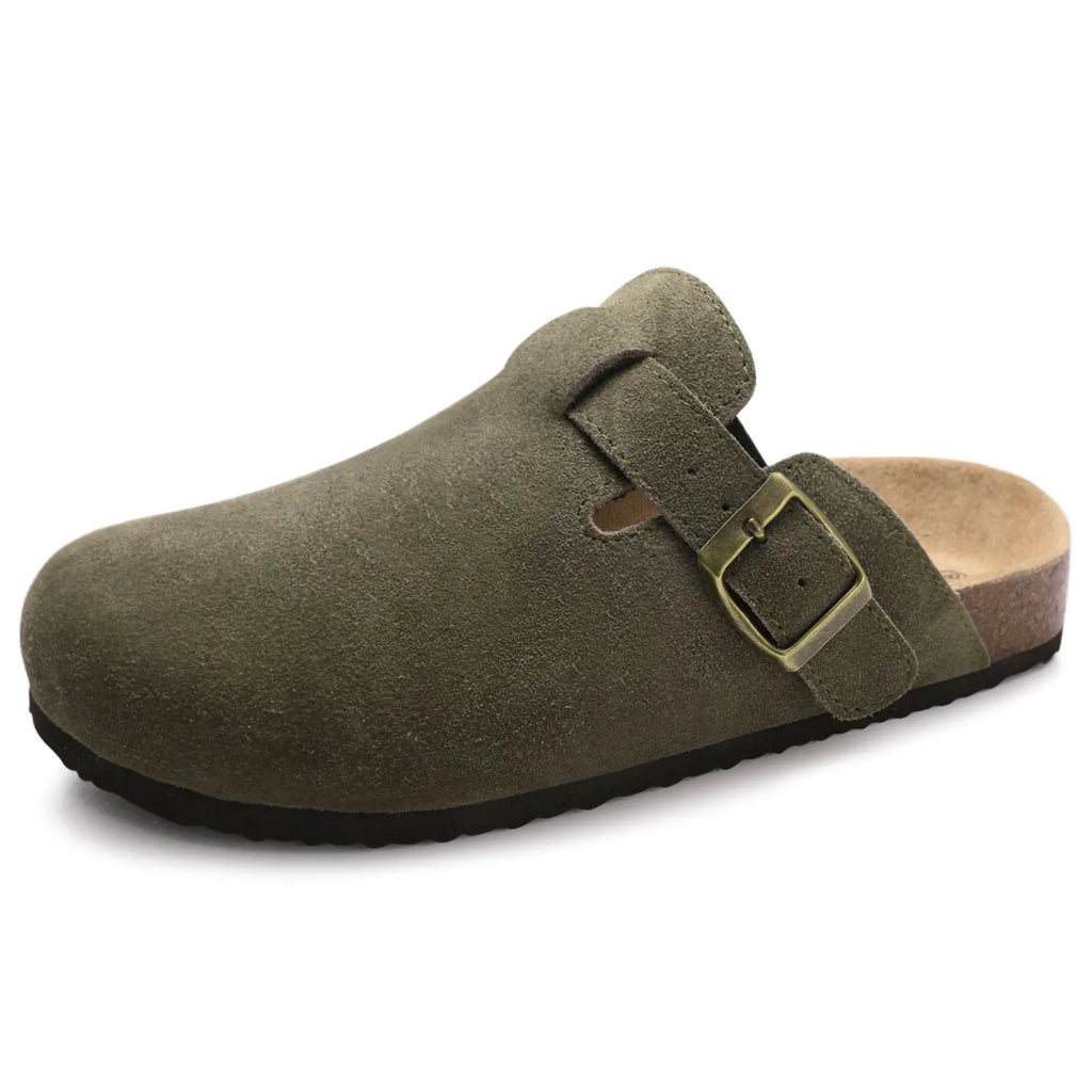 Comwarm Buckle Clogs For Women Men New Genuine Suede Clogs with Arch Support Soft Cork Footbed Mules Fashion Thick Beach Sandals