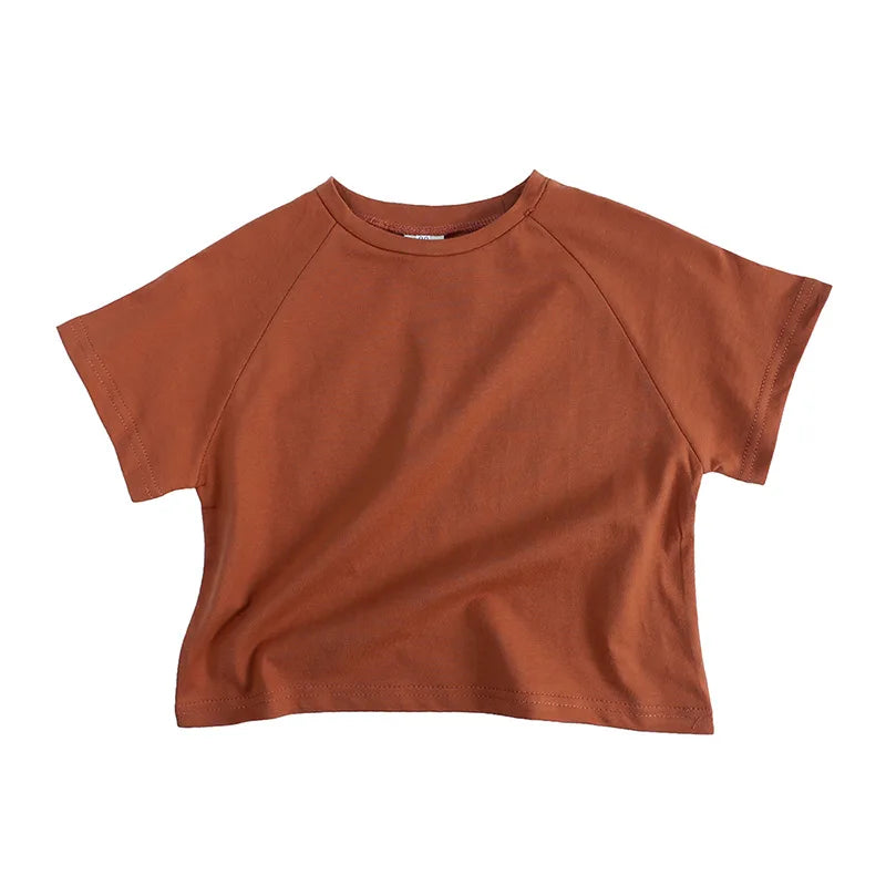 Summer T-shirt Simple Versatile Soft Tshirt Short Sleeve Tops Boys Children Cotton Tees Candy Color Loose Comfortable Clothes
