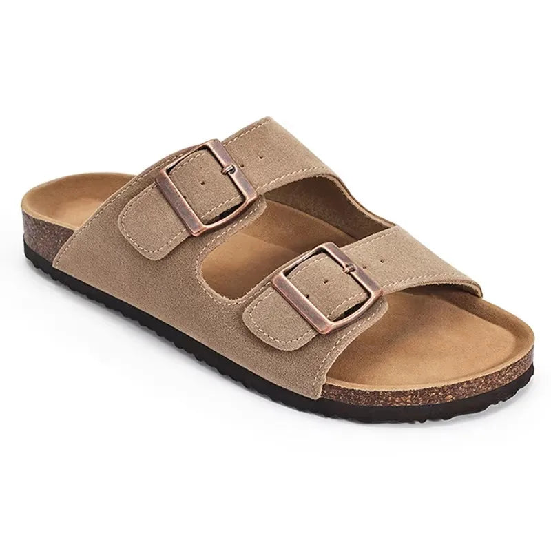 Comwarm Buckle Clogs For Women Men New Genuine Suede Clogs with Arch Support Soft Cork Footbed Mules Fashion Thick Beach Sandals