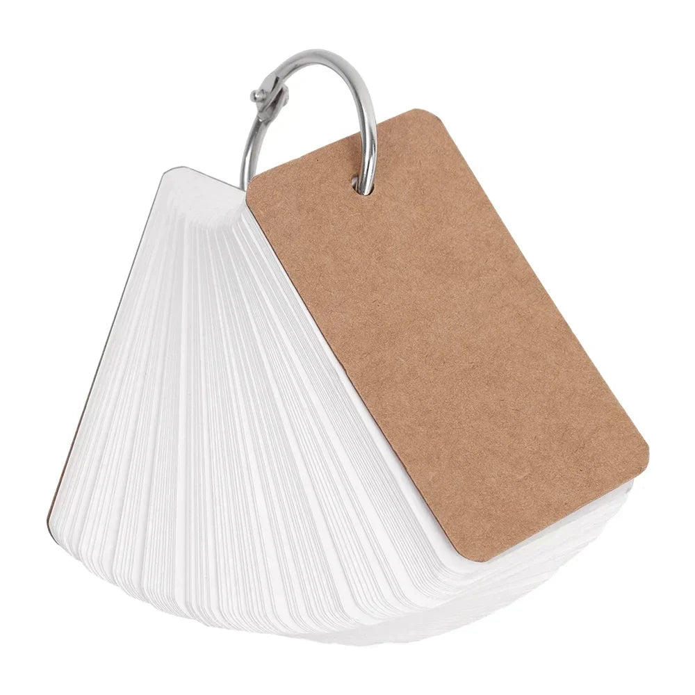 400-100Sheets Flash Cards Portable Index Cards with Ring Study Note Memo Pad Kraft Paper Notecards for Studying School Supplies