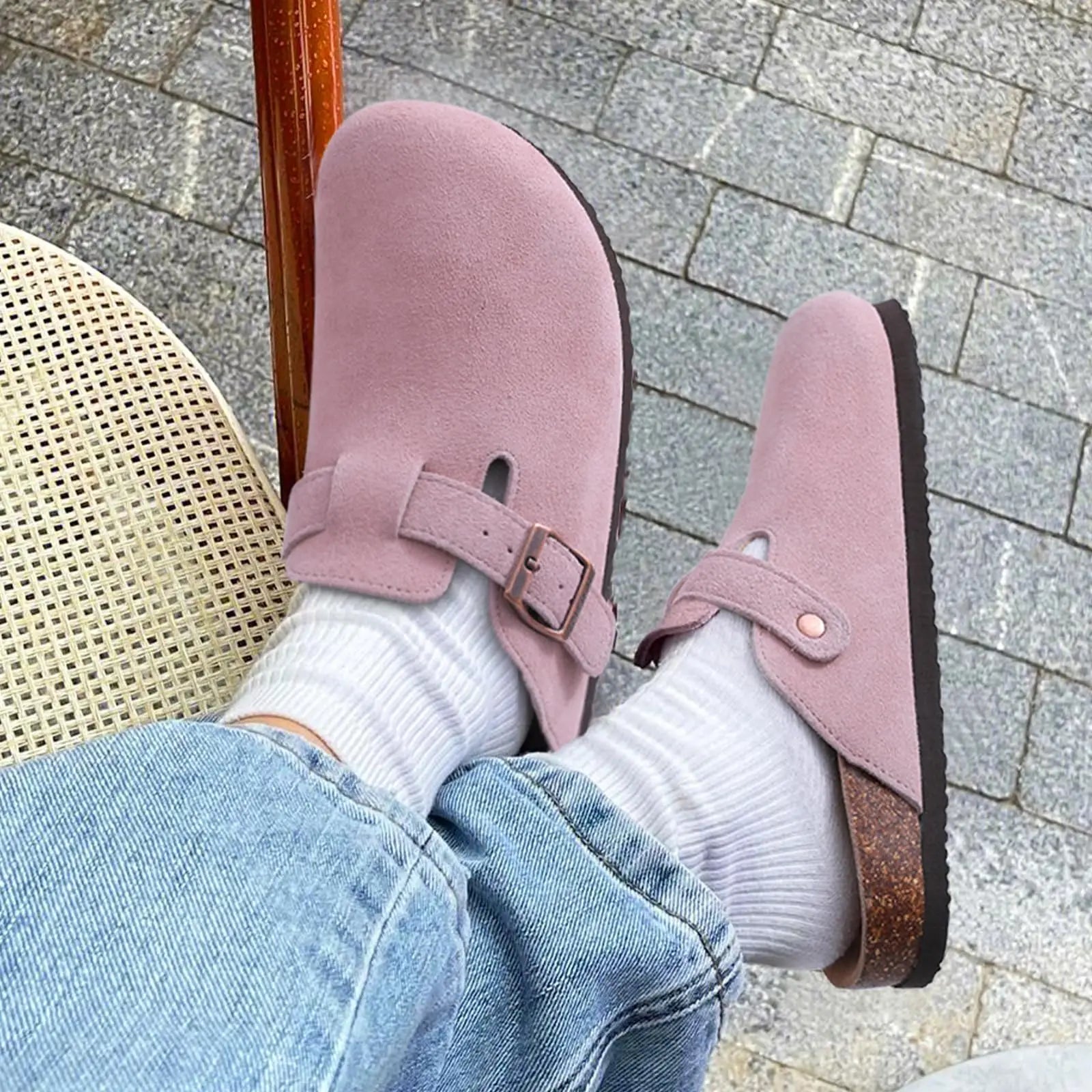 Kidmi Women's Genuine Suede Clogs Soft Footbed Leather Potato Shoes Comfort Slip On Clogs with Arch Support Fashion Home Slipper