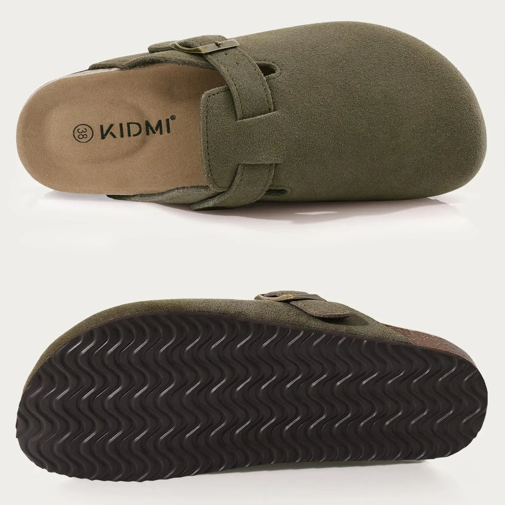 Kidmi Women's Genuine Suede Clogs Soft Footbed Leather Potato Shoes Comfort Slip On Clogs with Arch Support Fashion Home Slipper