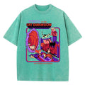 Portal To The Cat Dimension Washed Retro Men Clothes Fashion Summer T-Shirts Streetwear Cotton Loose Tops Breathable Tee Couple