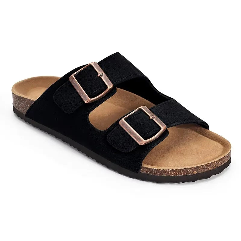 Comwarm Buckle Clogs For Women Men New Genuine Suede Clogs with Arch Support Soft Cork Footbed Mules Fashion Thick Beach Sandals
