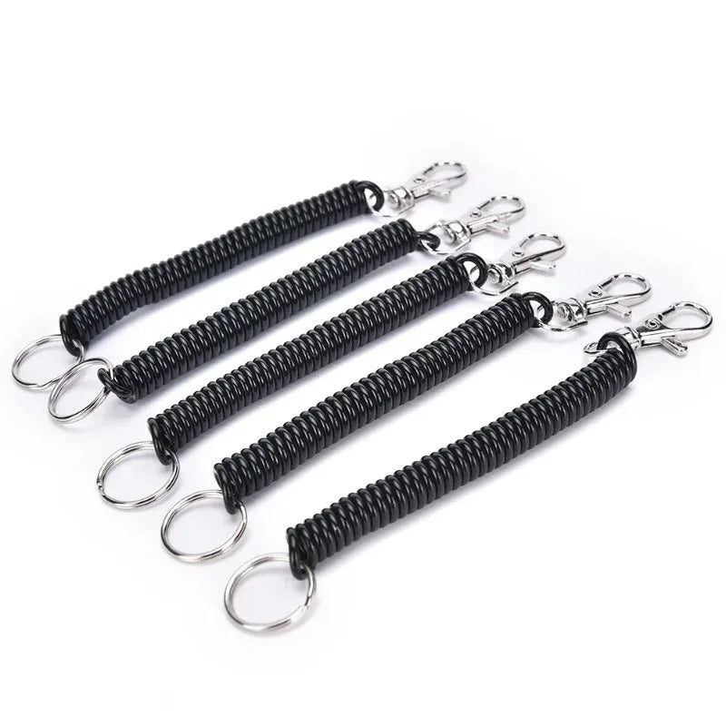 2PC  Plastic black extendable spring coil spiral tension chain keychain keychain keychain