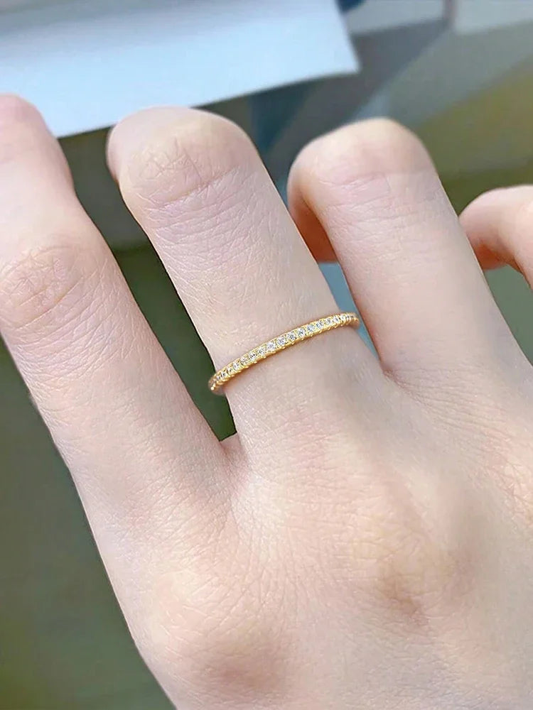 925 Sterling Silver 1.4mm Fashion Simplicity Full Zircon Stackable Plain Ring for Women Daily Party Personalized Fine Jewelry