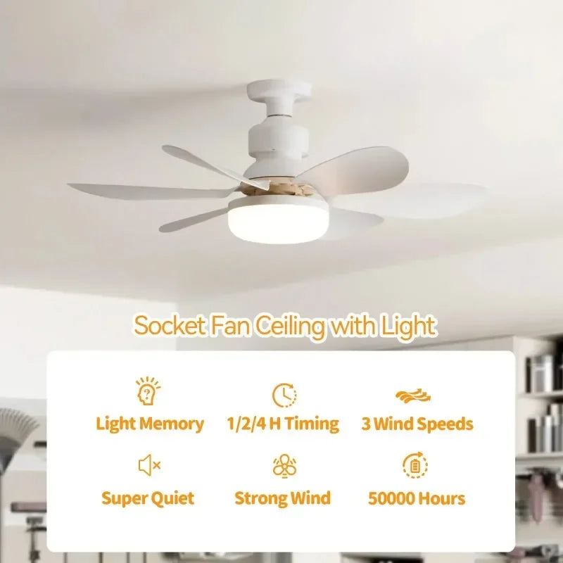 LED Ceiling Fan Light E27 with Remote Control for Dimming, Suitable for Living Room, Study, Household Use, 85-265V